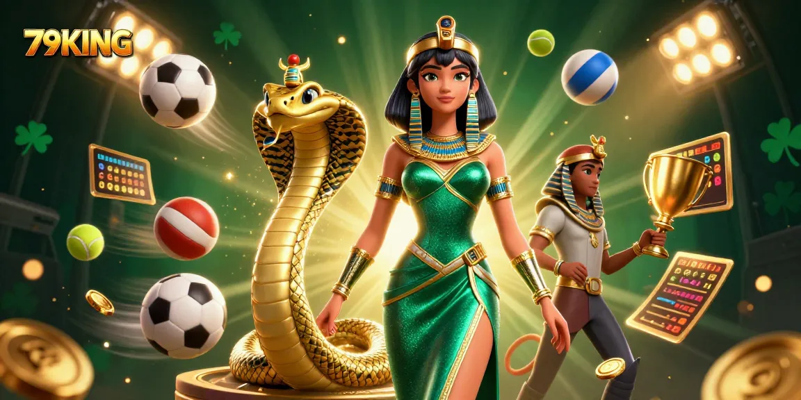 Engage with thrilling action at 79KING, featuring a dazzling casino scene filled with vibrant sports elements.