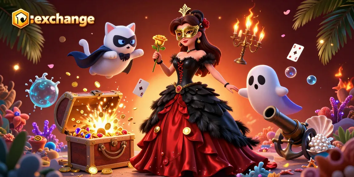 Discover thrilling gameplay at playexchange with vibrant casino-themed 3D illustration.