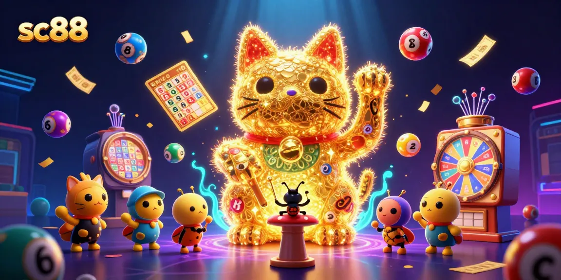 Capture the excitement of sc88 with a vibrant casino scene featuring a lucky cat and dynamic gambling elements.