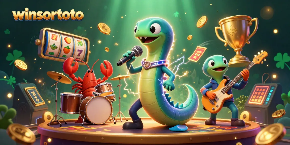 Experience winsortoto's underwater casino stage featuring an electric eel DJ and vibrant animated slots.