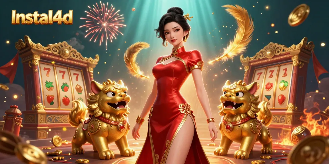 Experience stunning wins at Instal4d's vibrant casino with slot reels, golden coins, and dynamic characters.