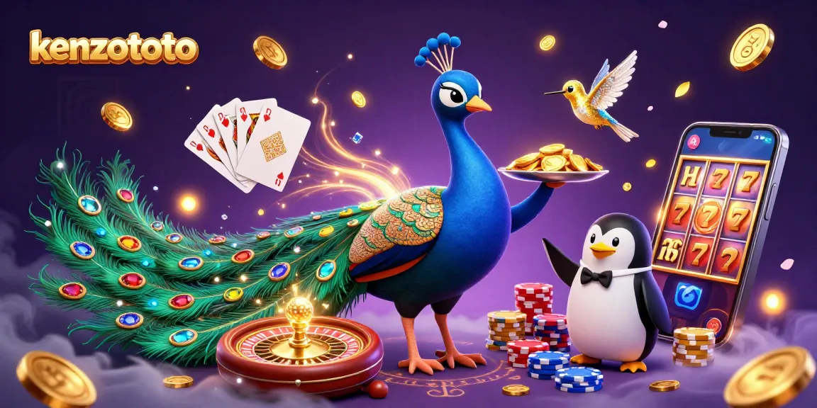 Play kenzototo lottery games with a dazzling display of chips, cards, and lively casino characters.