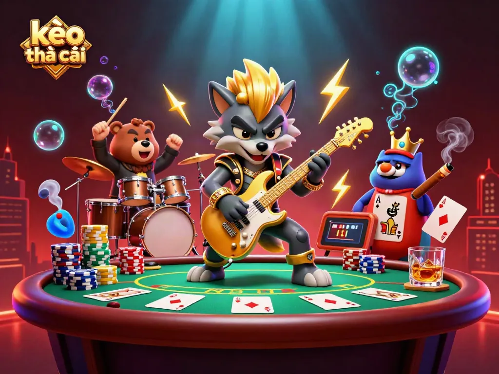 Experience the thrilling atmosphere of kèo nhà cái with an electrifying 3D casino scene featuring characters and rich game elements.