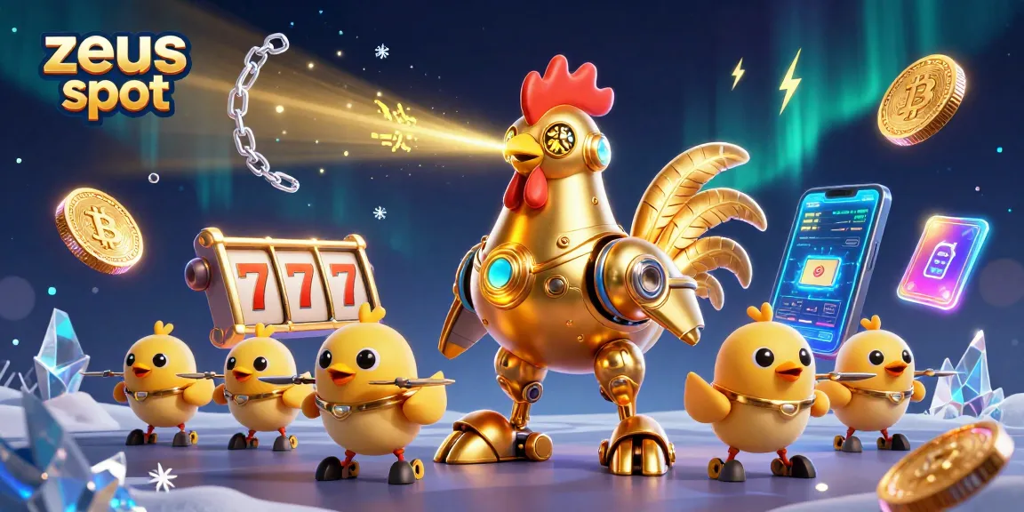 Experience thrilling zeus slot gameplay with a dynamic robot and vibrant crypto elements in action.