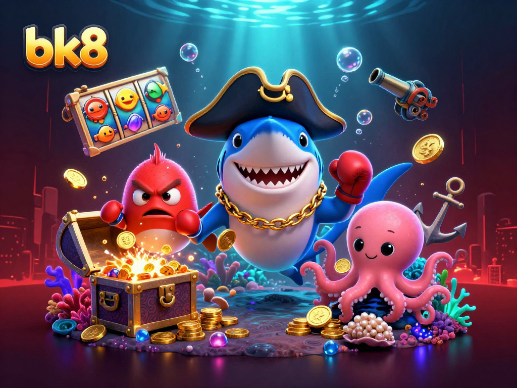 Place bets in the immersive bk8 casino world with pirate shark, pufferfish, and octopus characters!