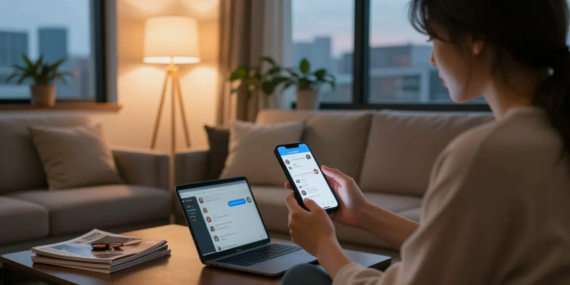 Person interacting with an AI girlfriend app in a cozy living room.
