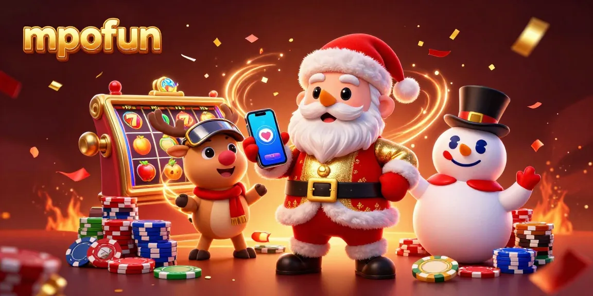 Spin the reels at mpofun with vibrant slots, sparkling poker chips, and festive characters.