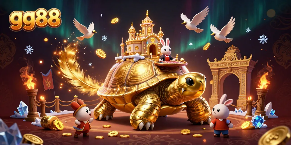 Engage in thrilling gameplay at gg88, featuring a golden tortoise casino and vibrant gold coins.