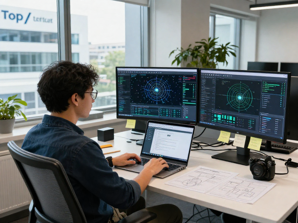 Profesional menganalisis data wifi4d di ruang kerja modern.