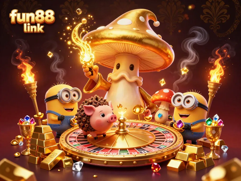 Spin the wheel and find treasures with fun88 link in this richly detailed casino illustration.