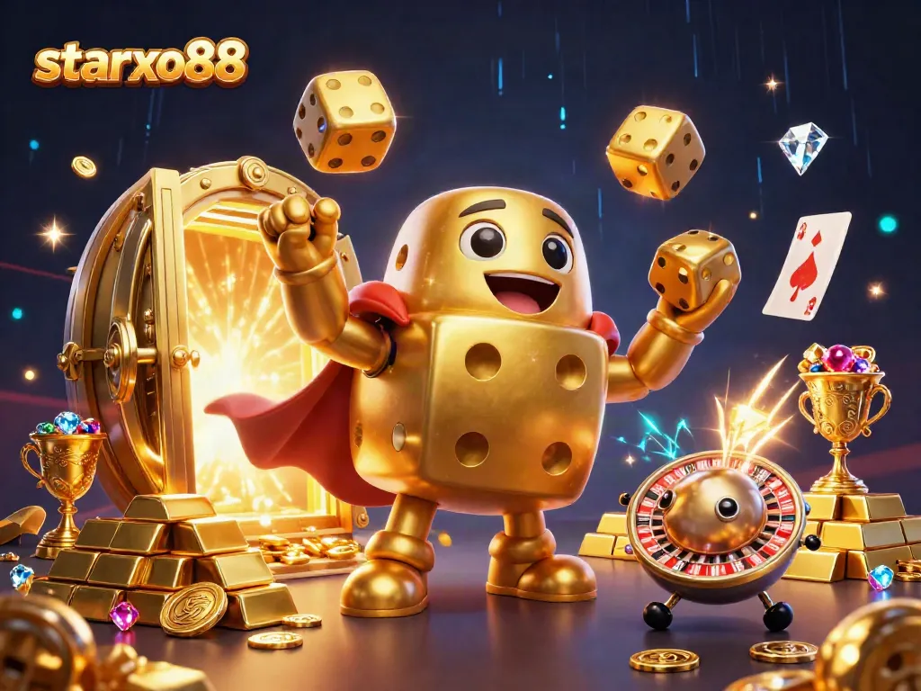 Play exciting games at starxo88, featuring vibrant casino elements and dazzling treasures.