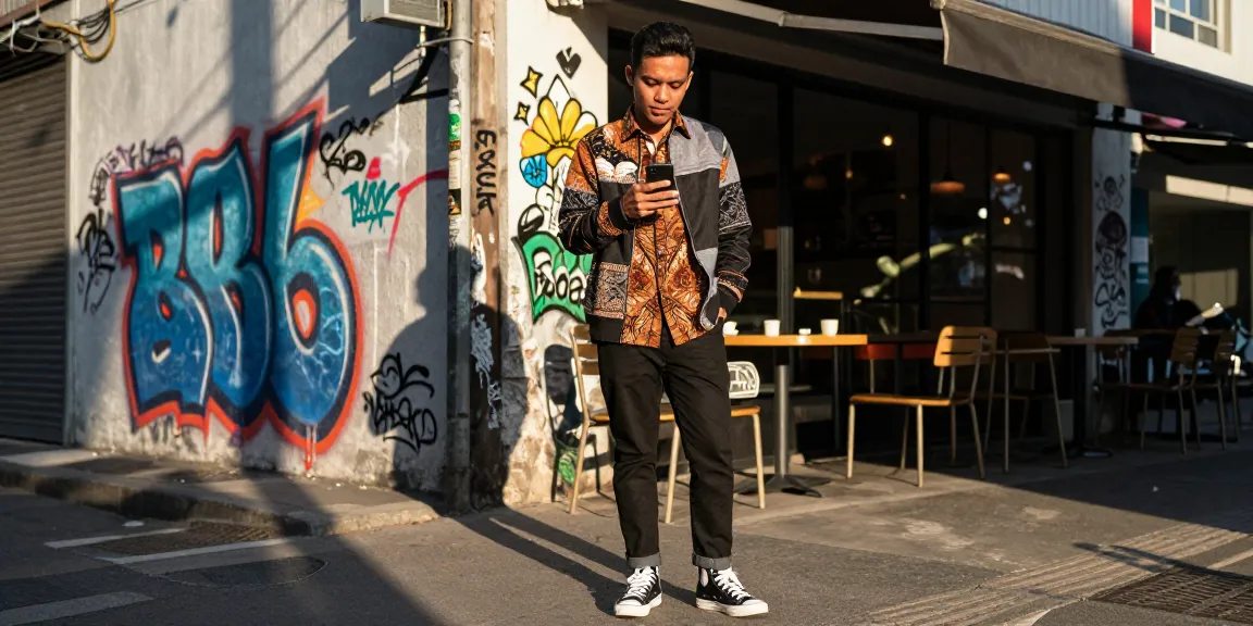 BATIK88 gaya fashion dengan batik modern di kota, menampilkan keunikan dan gaya jalanan.