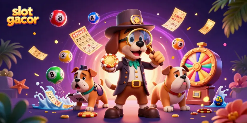 Slot gacor memperlihatkan detektif 3D menyelidiki chip poker emas di dunia kasino penuh warna.