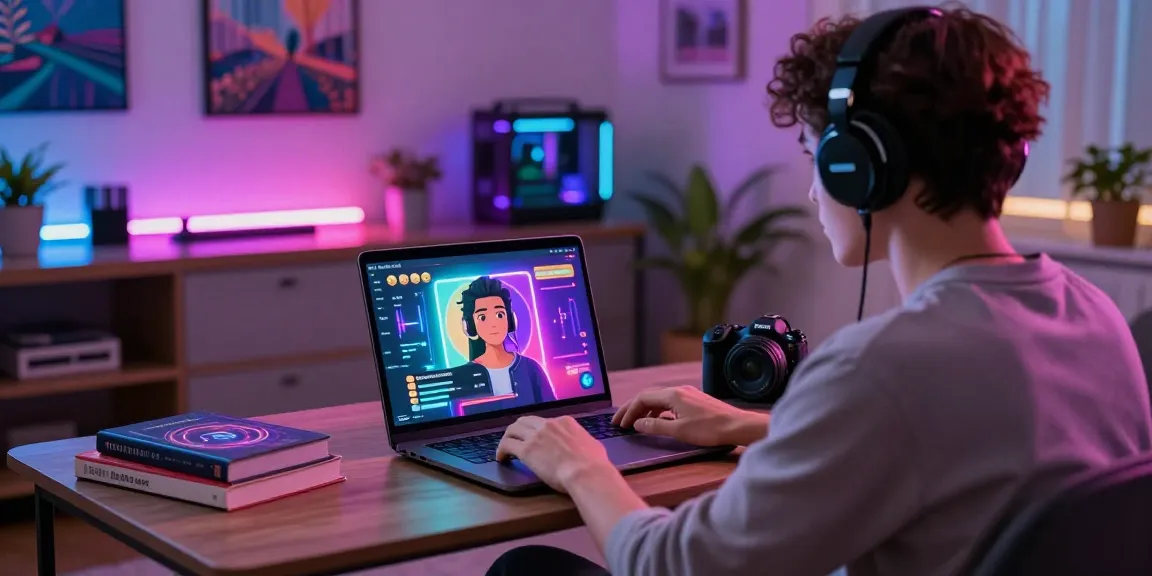 Engaging NSFW AI chat scene with modern tech setup and vibrant ambiance.