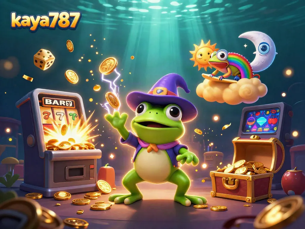 Kaya787 slot game action with wizard and chameleon amid golden coins and a jackpot explosion