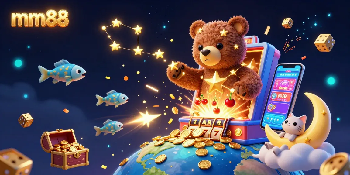 Join the excitement at mm88 with a cosmic slot jackpot explosion and playful mythical characters.