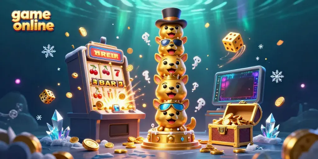 A dynamic scene showcasing vibrant animal-faced totem and an explosive slot machine, highlighting game online excitement.