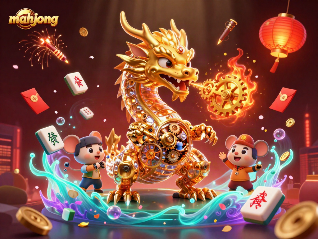 Engage with mahjong-themed adventures in this vibrant casino scene featuring a golden dragon and animated elements.