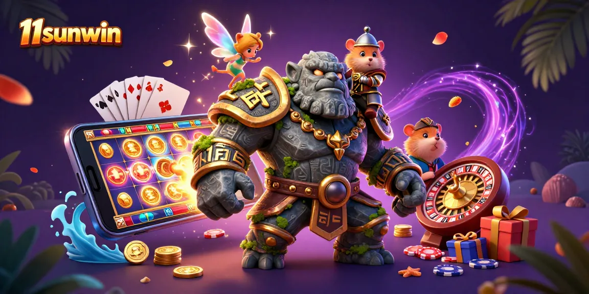 Join the excitement at 11sunwin with vibrant casino elements and magical characters in a captivating scene.