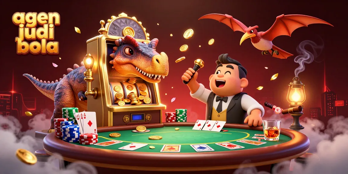 Experience thrilling action with agen judi bola as cartoon dinosaurs interact with a vibrant casino scene.