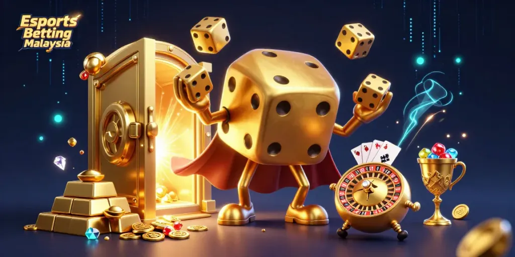 Engage with Esports Betting Malaysia through dynamic features in a vibrant 3D illustration.