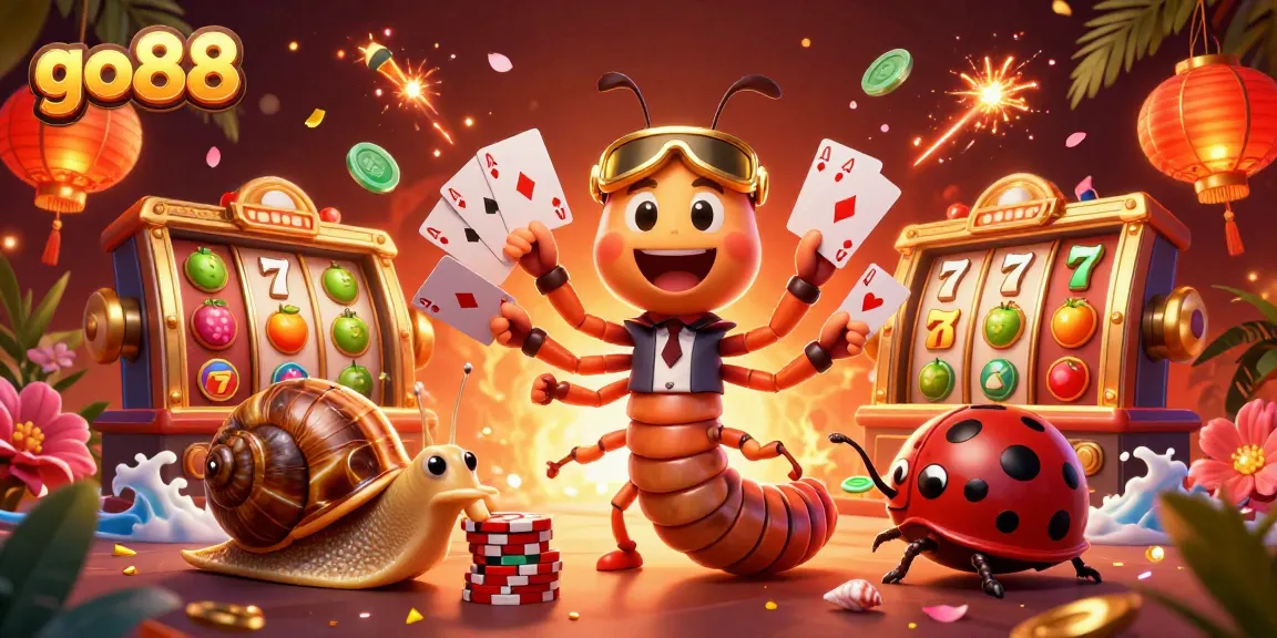 Go88 players enjoying a lively game with a unique 3D cartoon millipede dealer.