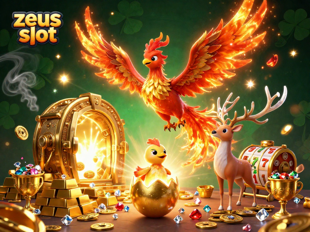 Experience thrilling spins with zeus slot featuring a vibrant phoenix scene surrounded by treasures.