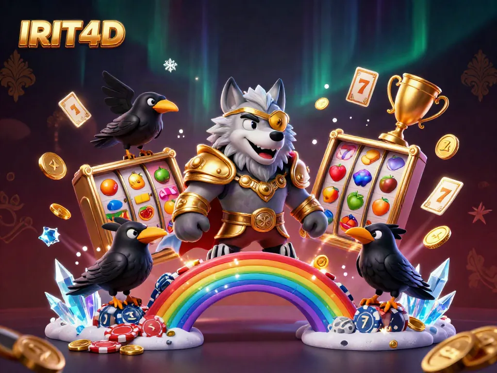 Experience IRIT4D through a vibrant scene with characters interacting with slot machines and casino elements.