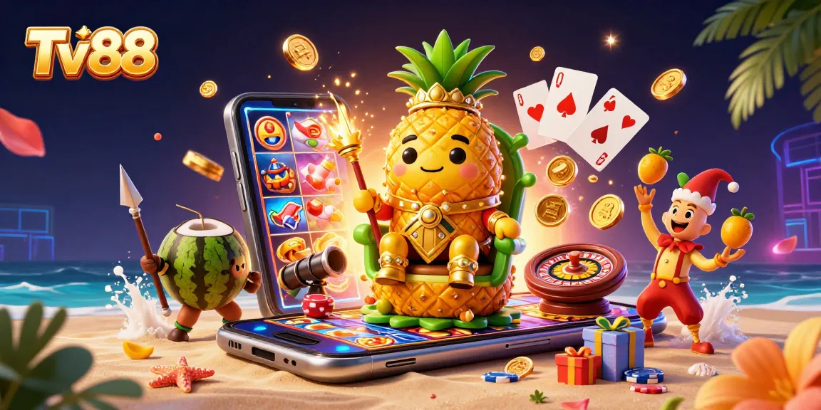 Engage in thrilling gameplay at Tv88 with vibrant slot games, golden coins, and dazzling casino characters.