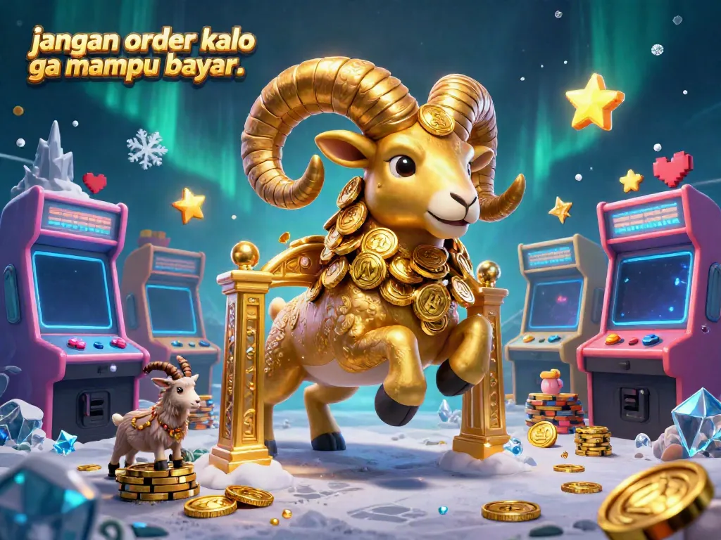 Experience the thrilling arcade atmosphere with "jangan order kalo ga mampu bayar.." in a colorful, gold-filled illustration.