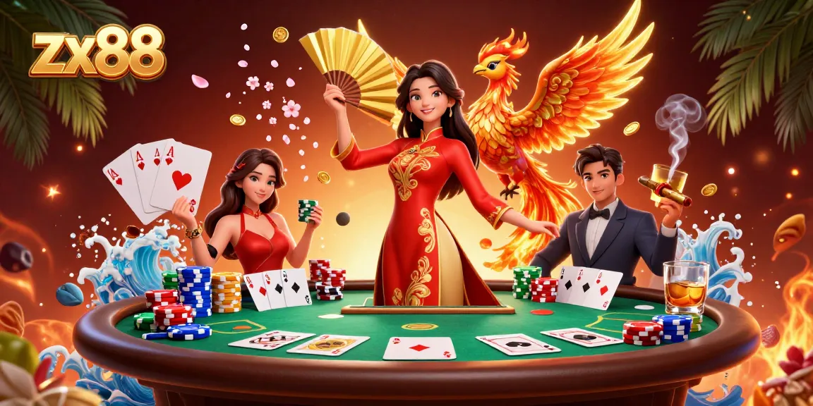 Experience exhilarating gaming with zx88 in a vibrant, dynamic casino scene featuring a Vietnamese ao dai.