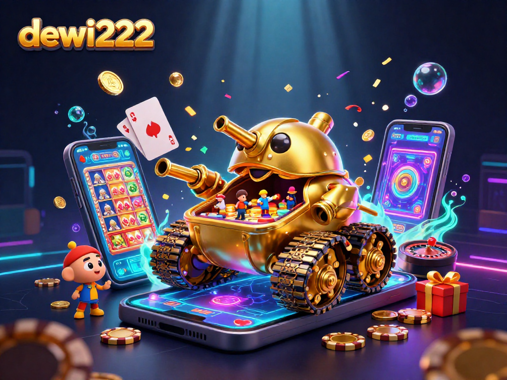 Permainan di dewi222 dengan tank kejuaraan berisi kasino mini dan banyak simbol keberuntungan.