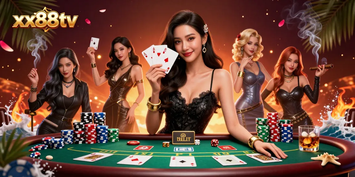 Join the thrilling action at xx88tv with an elegant Asian woman showcasing poker skills.