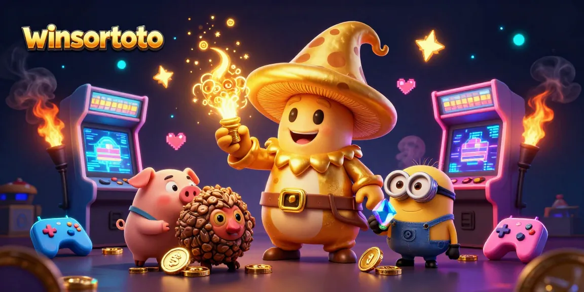 Experience winsortoto with vibrant casino-themed 3D artwork featuring a golden wizard and gaming elements.