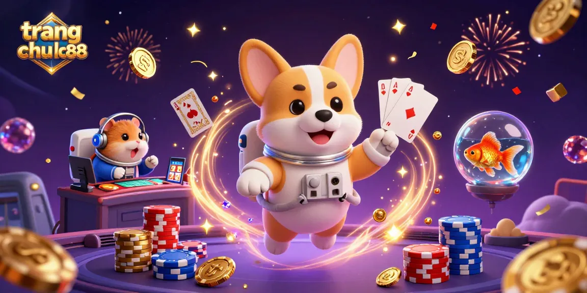 Engage in thrilling winnings with trang chu lc88 as floating coins, chips, and cards animate the cosmic casino.