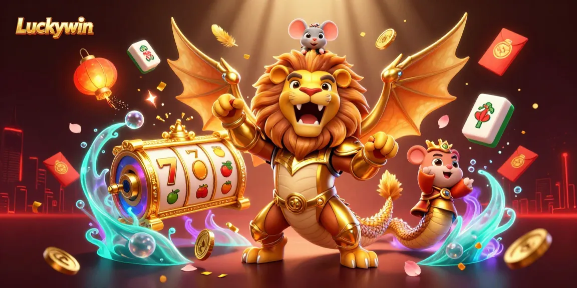 Experience thrilling gameplay with Luckywin in this vibrant 3D casino illustration showcasing golden armor and dynamic slots.