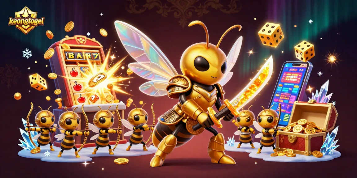 Experience thrilling gameplay with keongtogel, featuring golden hornets, dynamic slots, and vibrant casino elements.
