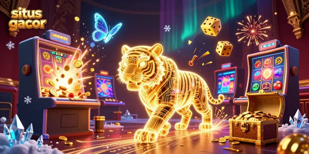 Slot gacor dengan jackpot berani dan simbol keberuntungan di kasino digital.