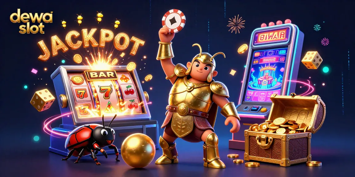 Win big with the dewa slot experience featuring heroic beetle champions amidst a vibrant casino scene.