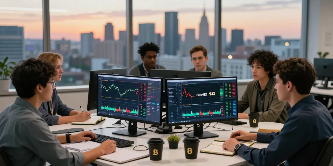 Обсуждение отзывов BitMEX в современном офисе с трейдерами.