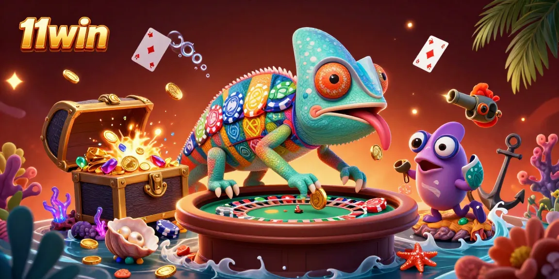 Engage in thrilling gameplay at 11win, as the chameleon casino owner captures golden coins.