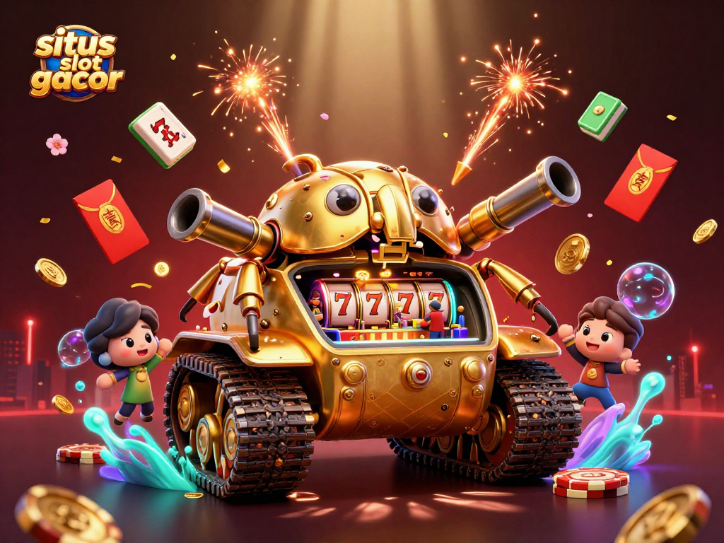 Engage with the thrilling "situs slot gacor" experience featuring golden beetle tank and casino elements.