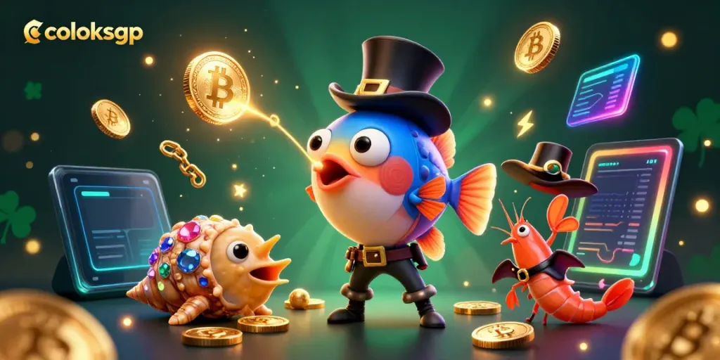 Menangkan permainan coloksgp dengan ikan pemancing yang menarik koin emas dalam ilustrasi 3D yang menakjubkan.