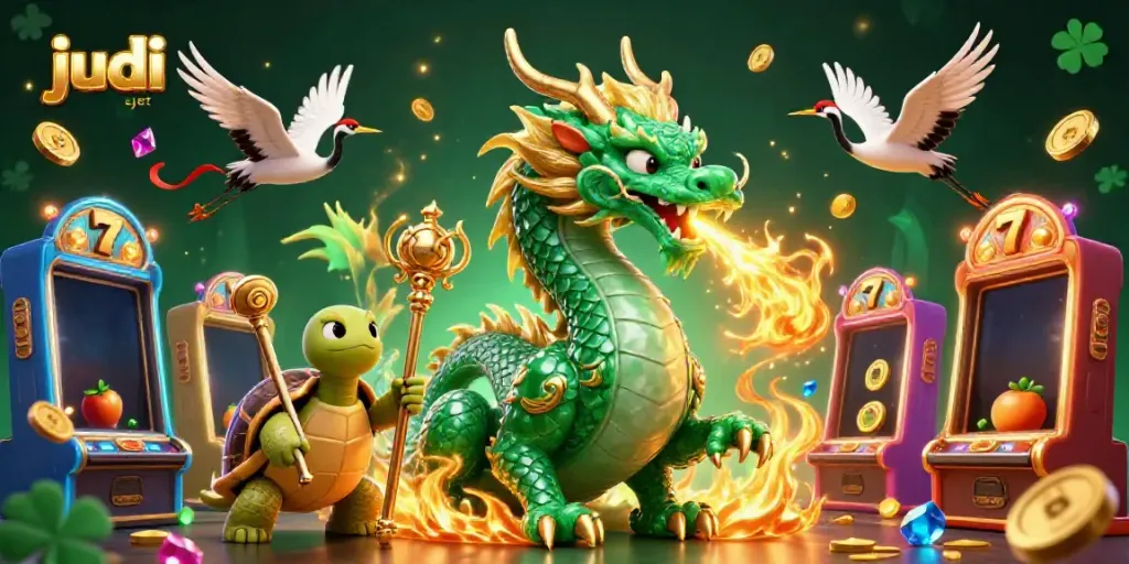 Experience thrilling judi slot gameplay with vibrant, dynamic 3D characters and slot machines.