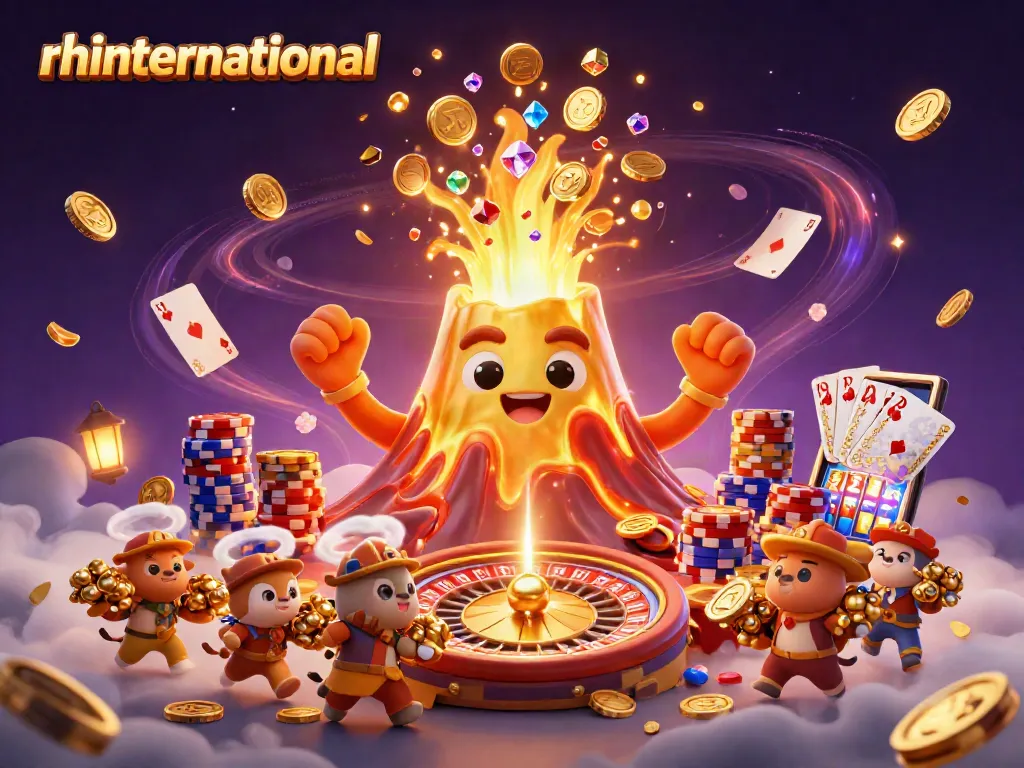 Rhinternational menghadirkan koin emas dan permata dalam suasana kasino yang megah.