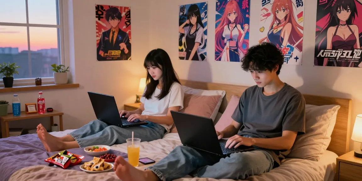 Engaging scene of players enjoying hentai games in a cozy bedroom.