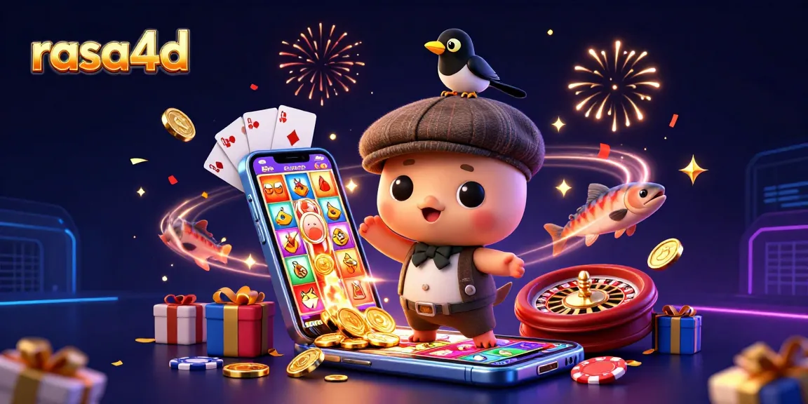 Rasa4d meriah dengan ilustrasi 3D lucu, menampilkan karakternya dalam suasana kasino yang aktif.