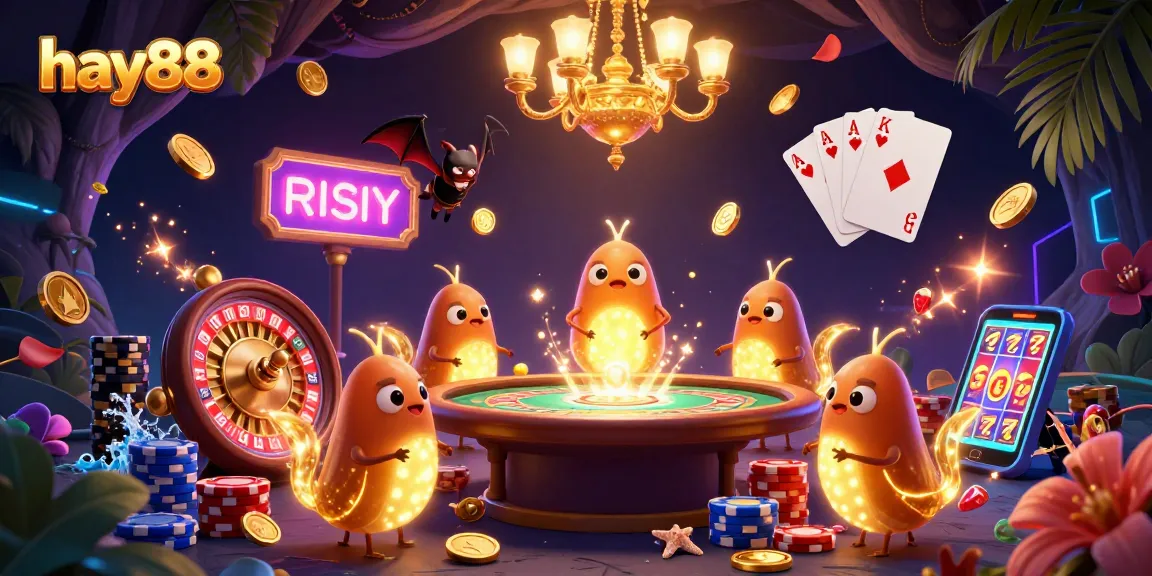 Experience excitement with hay88's vibrant casino scene featuring glowing characters and dynamic gaming elements.