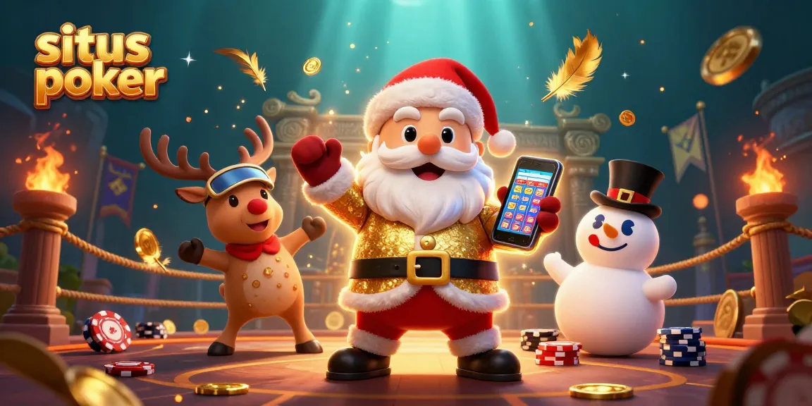 Join the excitement at situs poker with Santa and friends in a vibrant casino scene.