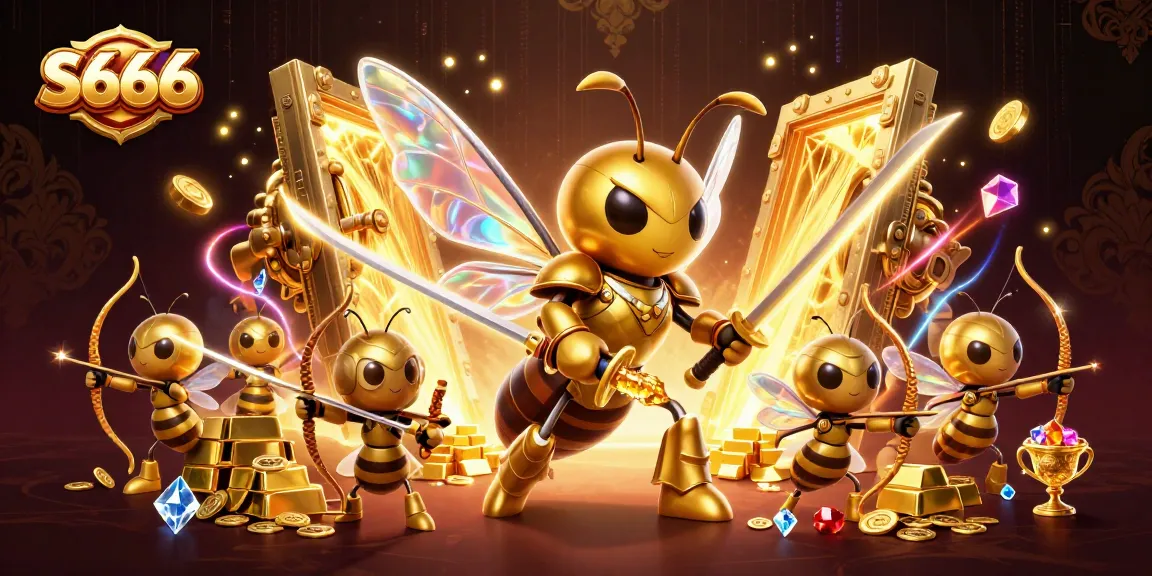 S666 players engage with thrilling casino adventures amidst a treasure-laden scene filled with excitement.